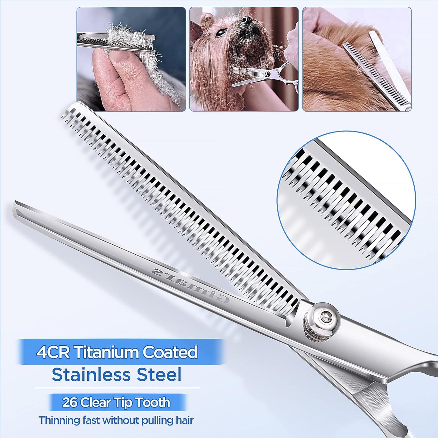 Gimars Titanium Coated Professional 6 in 1 4CR Stainless Steel Dog Grooming Scissors with Safety Round Tip, Heavy Duty Pet Grooming Scissor for Dogs, Cats and Other Animals