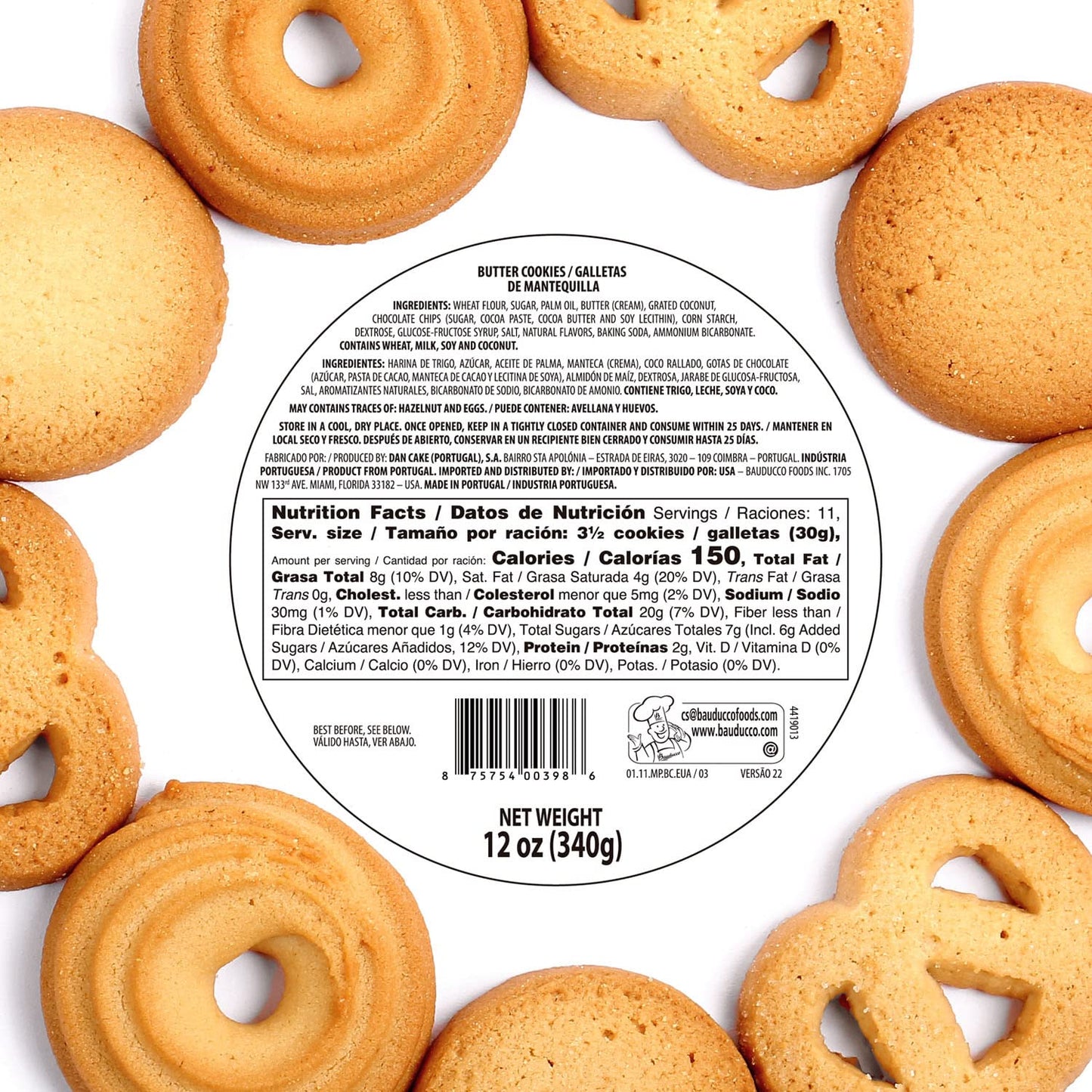 Bauducco Assorted Butter Cookies Tin, 12 oz (Pack of 1) – Traditional Danish Shortbread Style Cookies, Perfect Holiday Gift or Sweet Snack Treat - No Artificial Colors
