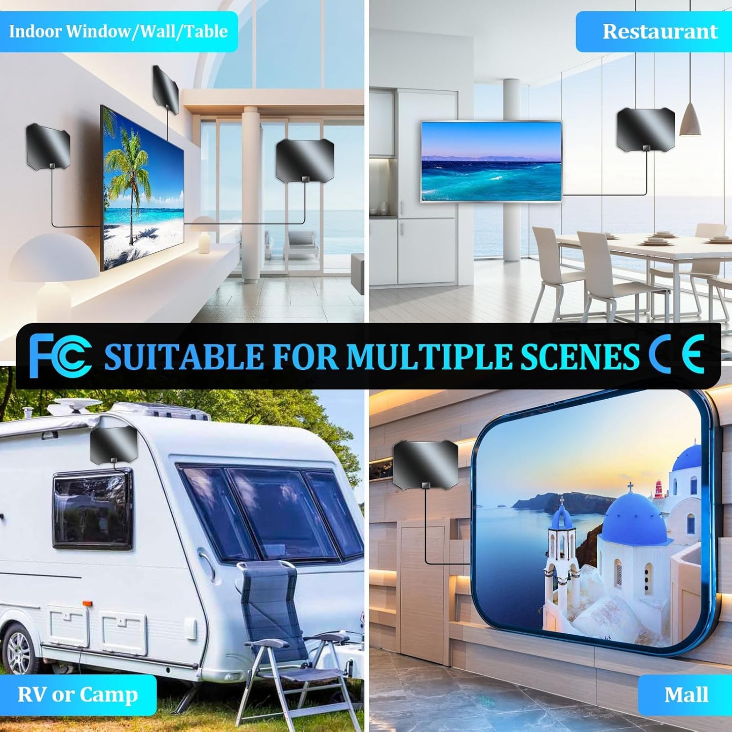 2024 TV Antenna for Smart TV Indoor, TV Antenna for Local Channels, 1000+ Miles Long Range TV Antenna Indoor 360°Reception, Support 8K 4K 1080p HDTV Antenna with 25ft Coaxial Cable