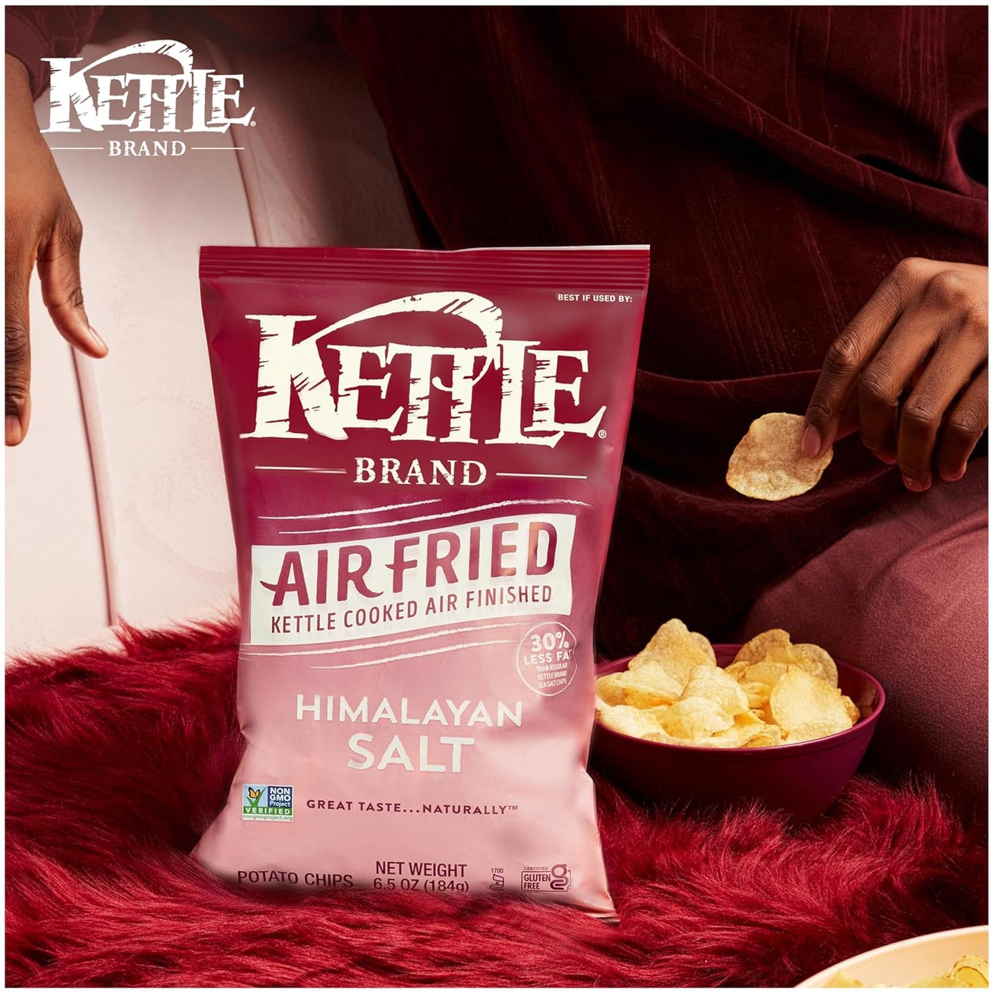 Kettle Brand Potato Chips, Air Fried Himalayan Salt Kettle Chips, 6.5 Oz Bag