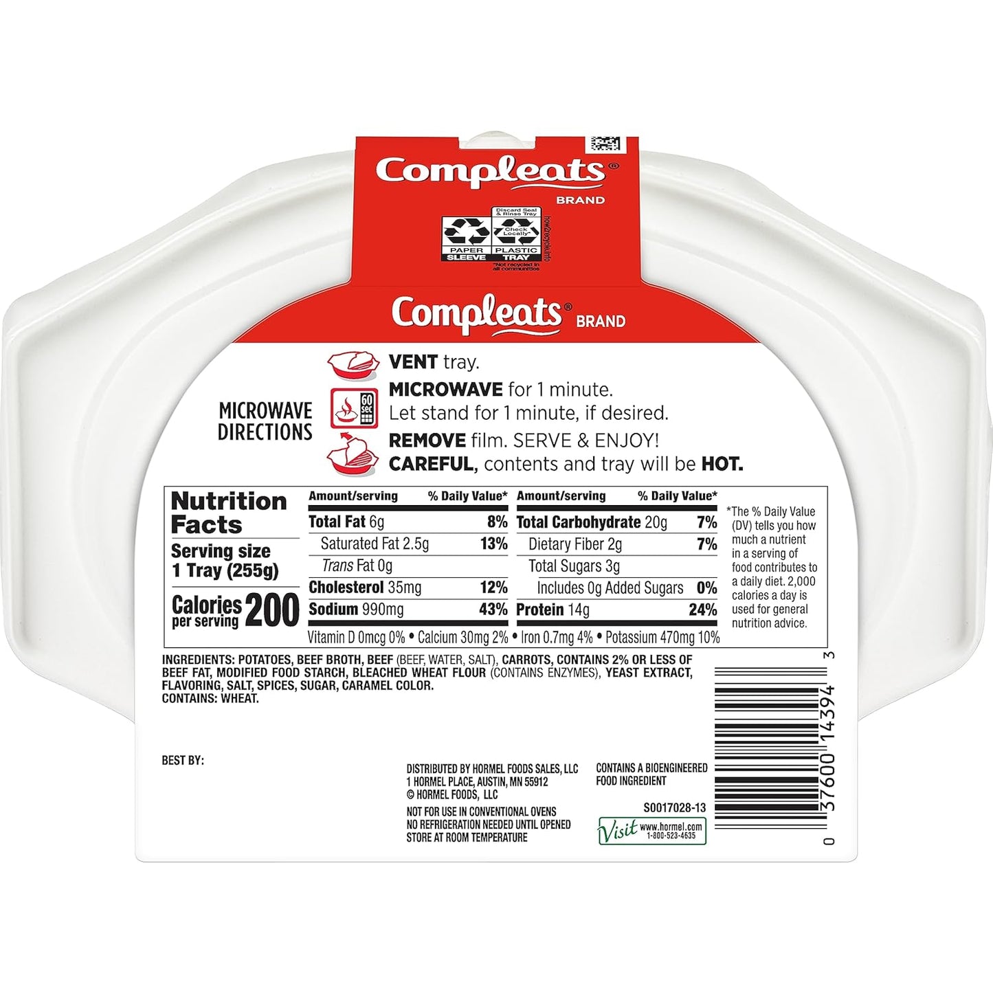HORMEL COMPLEATS Beef Pot Roast Microwave Tray, 9 Ounce (Pack of 6)