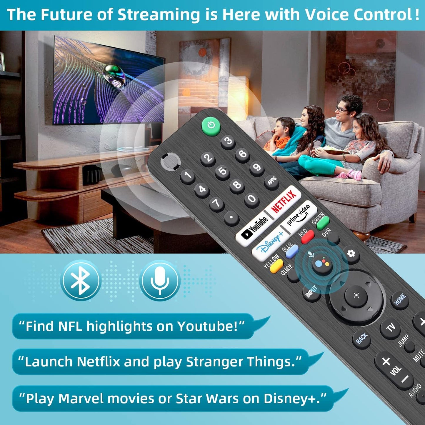 for Sony TV Remote Replacement, for All 2019-2024 Sony Remote for Sony Bravia TV Remote with Voice Command. for Sony Smart TV XR/XBR/KD/K Series 4K LED OLED Google/Android TVs. 1-Year Full Warranty.