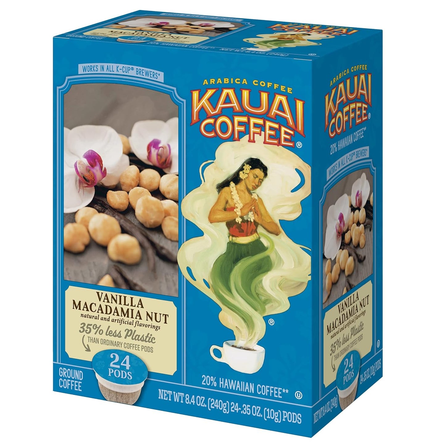 Kauai Coffee Vanilla Macadamia Nut Medium Roast- Compatible with Keurig Pods K-Cup Brewers (1 Pack of 24 Single-Serve Cups)