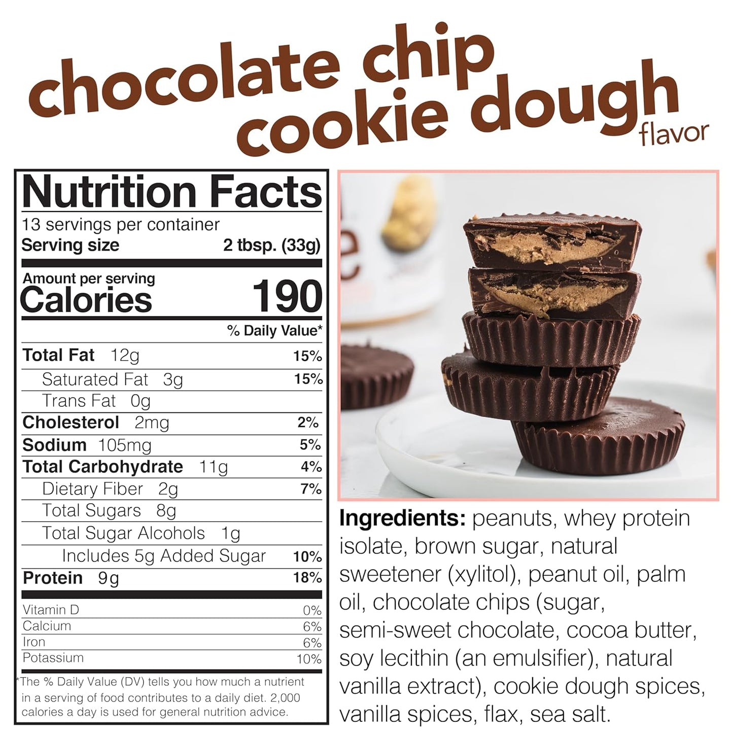 Nuts 'N More Cookie Dough Snack Packs ⎸ High Protein Peanut Spread, All Natural, Healthy, Omega 3’s and Antioxidants ⎸ Low Carb, Low Sugar, Gluten Free, Non GMO (1.10oz Packets, 10 Pack)