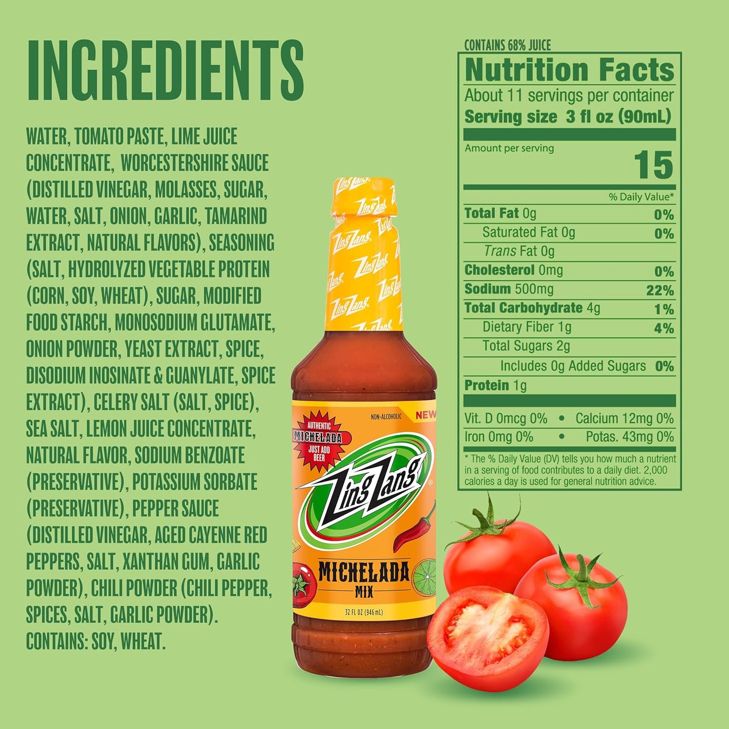 Zing Zang Michelada Mix, Non-Alcoholic Cocktail Mixer, 32 fl oz Bottle (Pack of 1)