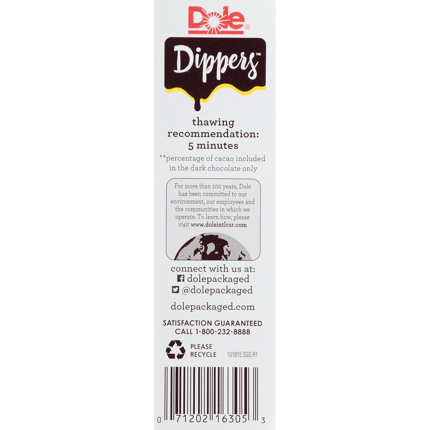 Dole Frozen Dark Chocolate Dippers, Dark Chocolate Covered Banana Slices, 1.55 Oz Pack, 6 Snacks