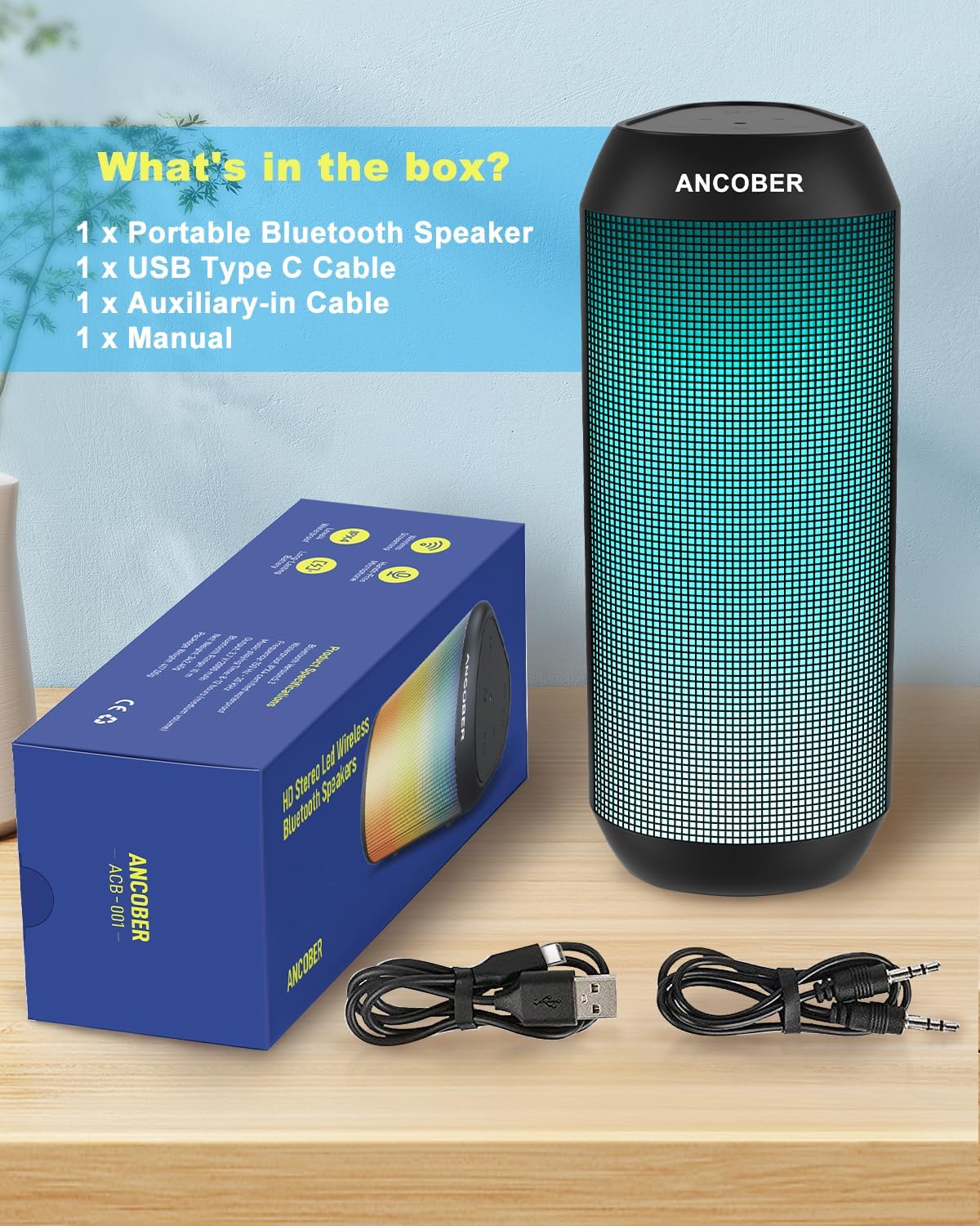 Bluetooth Speaker, Wireless Portable, HD Stereo Sound,with Cool Dynamic LED Lights, IPX4 Waterproof, BT5.3, Dual Surround Pairing, Him Her Man Teens Electronic Gadgets Gifts, for Outdoor Camping Party