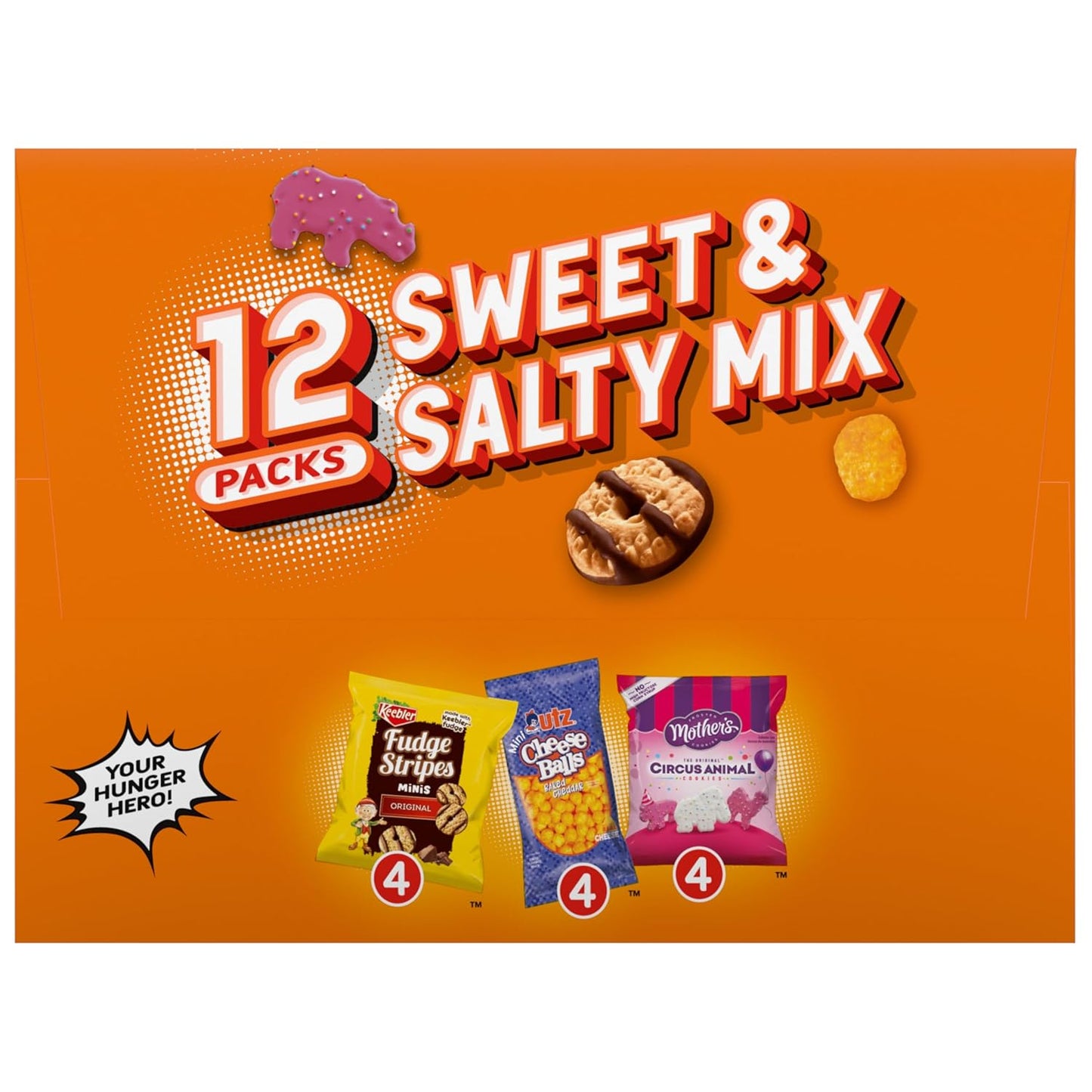 Keebler Sweet & Salty Mix, Keebler Fudge Stripes, Mother's Circus Animals, Utz Mini Cheese Balls, 1 Oz. (Pack of 12)
