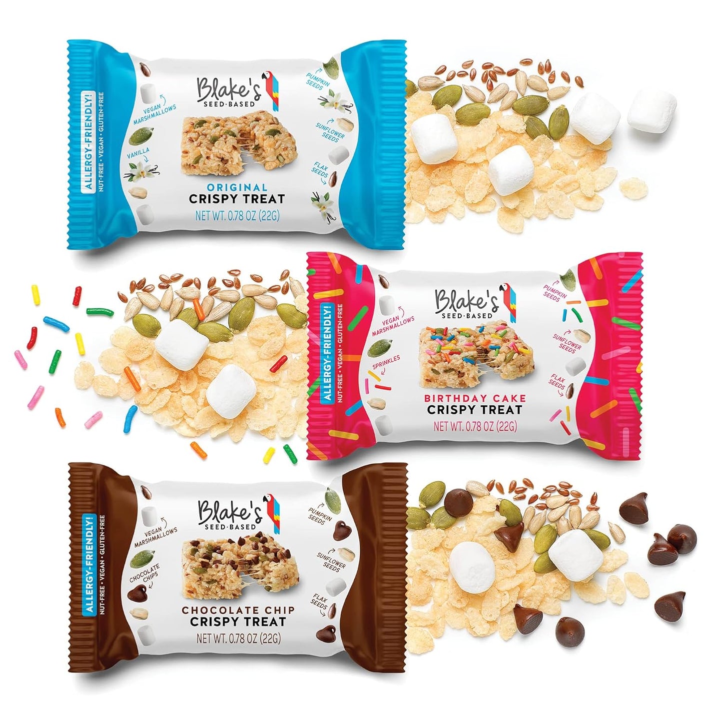 Blake’s Seed Based Crispy Treats – Variety Pack (24 Count), Vegan, Gluten Free, Nut Free & Dairy Free, Healthy Snacks for Kids or Adults, School Safe, Low Calorie Organic Soy Free Snack