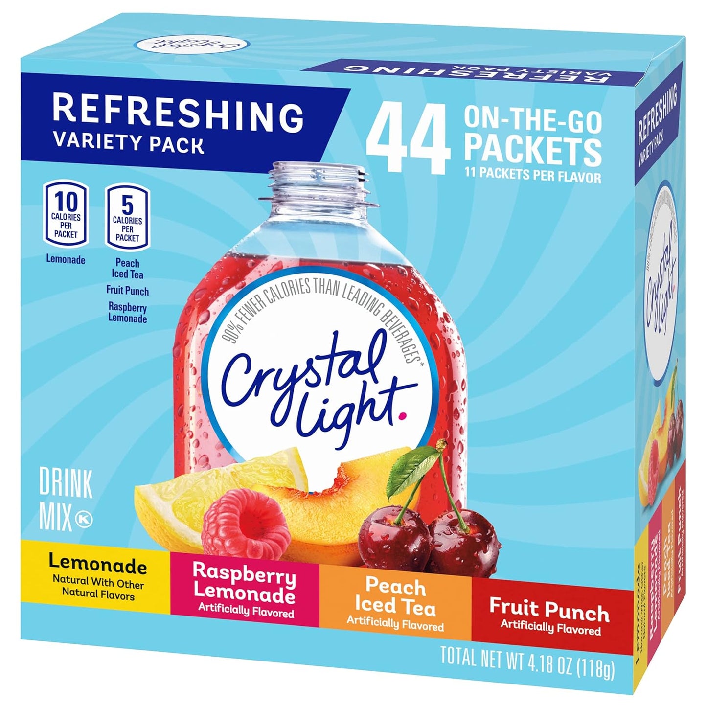 Crystal Light Lemonade, Raspberry Lemonade, Peach iced Tea, & Fruit Punch Powdered Drink Mix Singles Variety Pack (44 ct. On-the-Go Individual Packets)