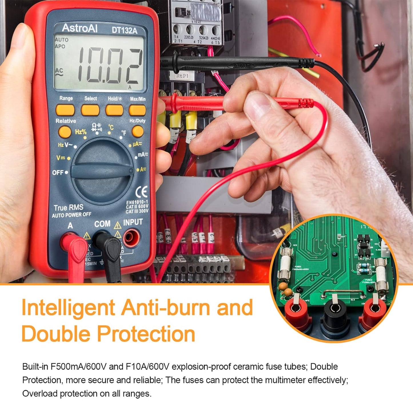 AstroAI Digital Multimeter, TRMS 4000 Counts Volt Meter (Manual and Auto Ranging); Measures Voltage Tester, Current, Resistance, Continuity, Frequency; Tests Diodes, Temperature (Red)