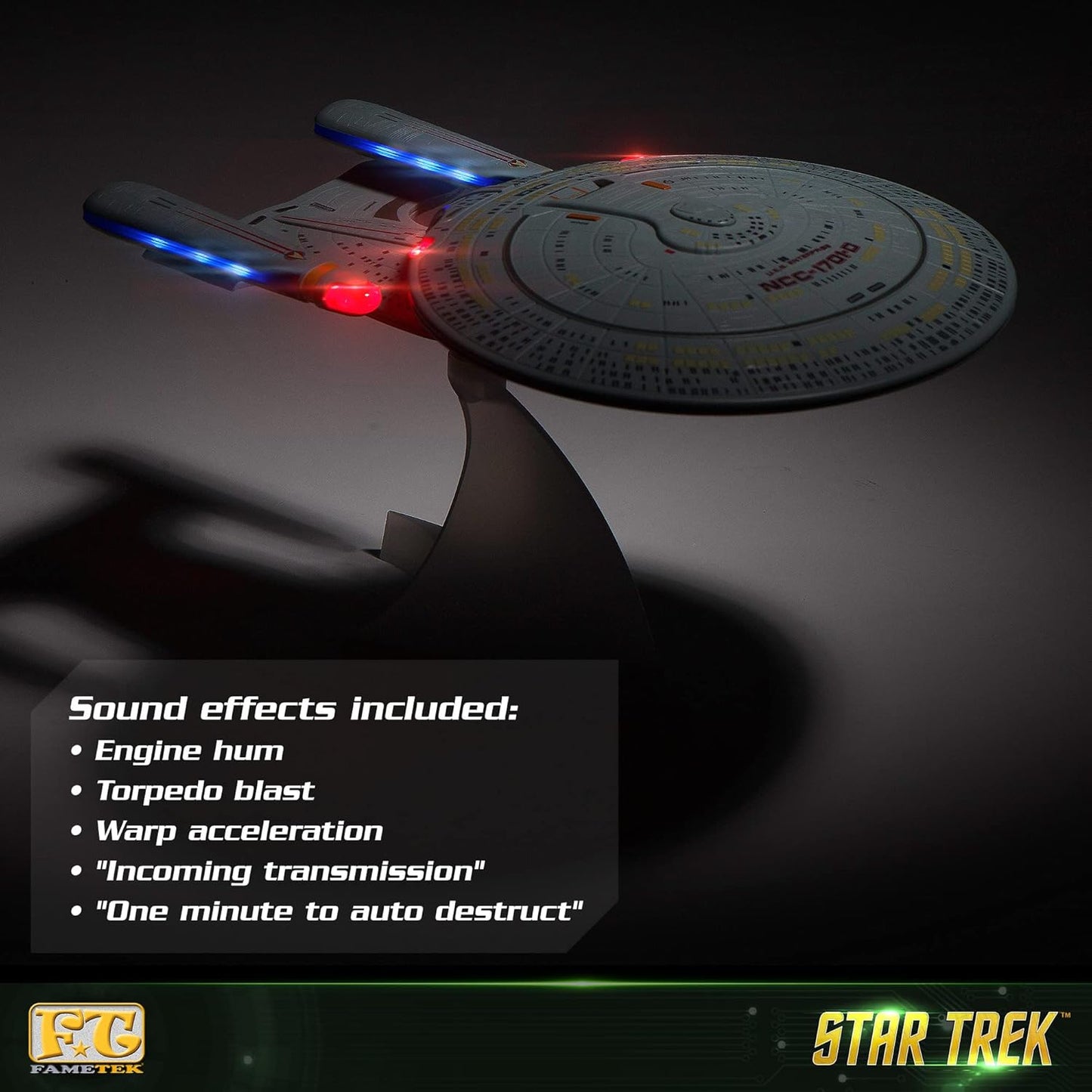 FAMETEK Star Trek U.S.S. Enterprise 1701-D β Replica Bluetooth Speaker, Engine Noise Sleep Machine, Night Light, Sound Effects β Memorabilia, Gifts, Gadgets, Collectibles for Star Trek Fans
