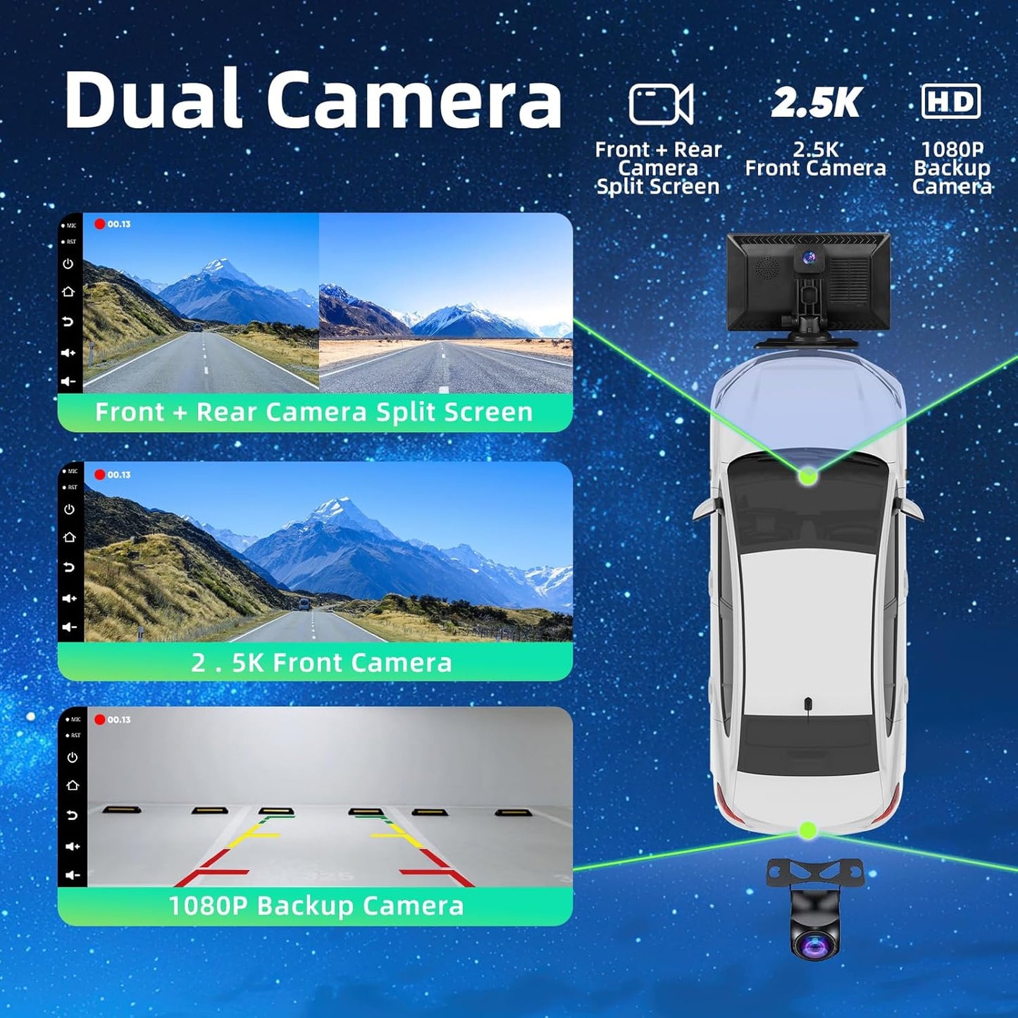 9 Inches Wireless Apple Carplay Touch Screen for car with 4K Dash Cam,Universal Wireless CarPlay Screen for Old Car,Portable Car Play & Android Auto Car Screen With1080p Backup Camera