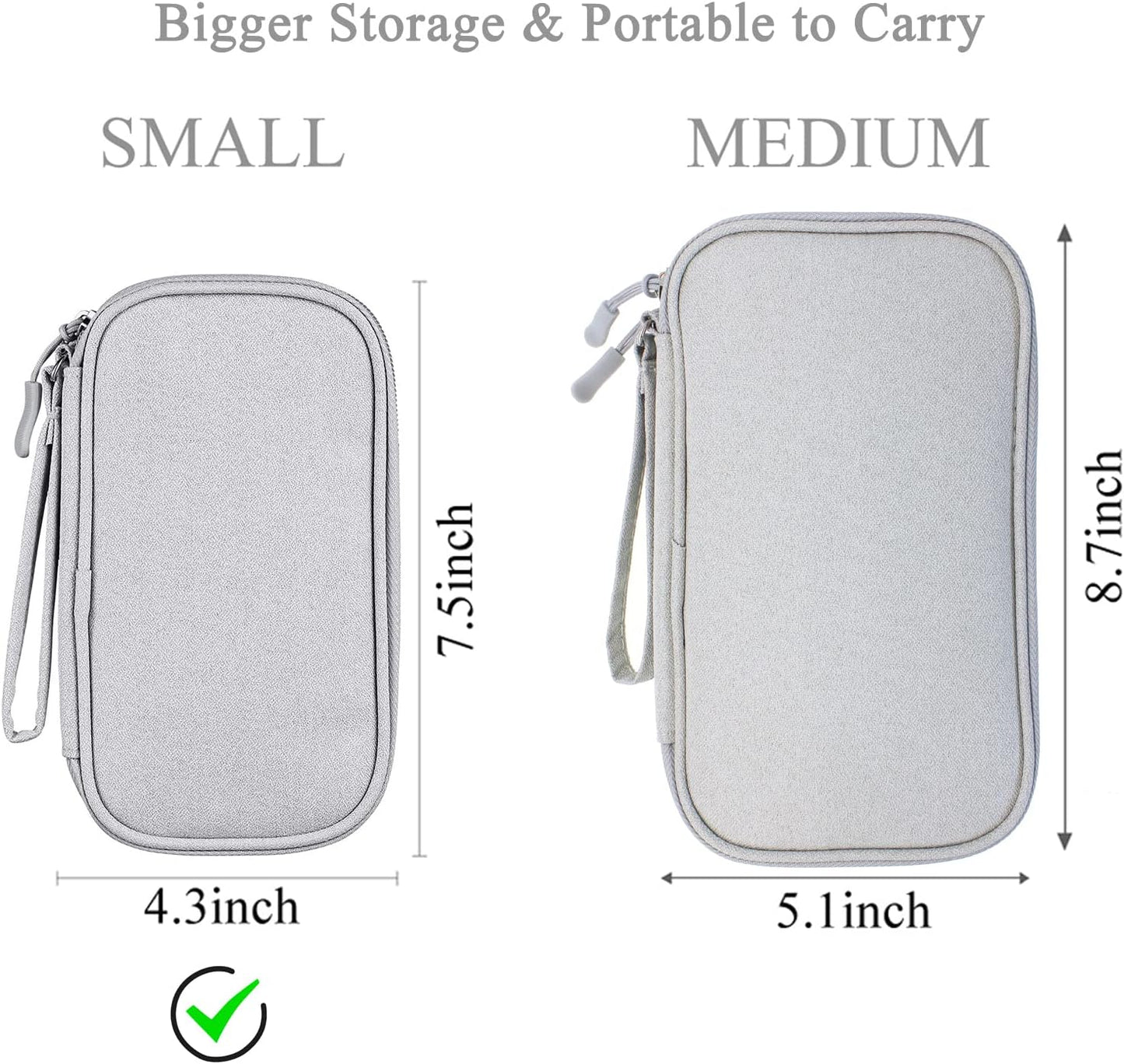 Electronics Accessories Organizer Pouch Bag, Designed for Power Adapter/Charger/Cables/Mouse, for Travel (Light Grey)