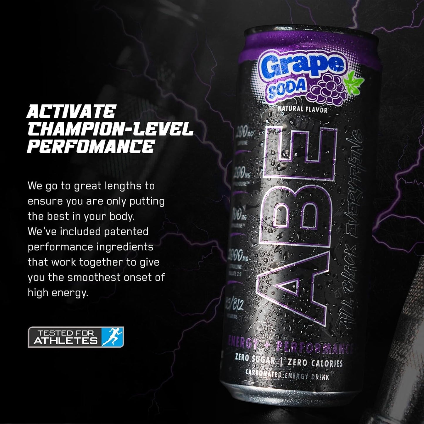 All Black Everything Sugar Free Energy Drink | Grape Soda | 0 Calories | 12 Pack | 200mg Natural Caffeine | Pre-Workout Sport Drink for Men and Women