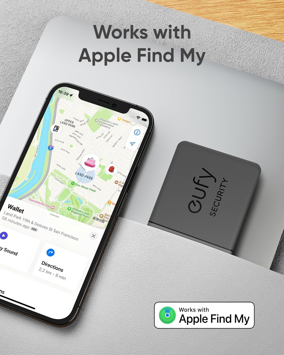 eufy SmartTrack Card E30 (Black, 1-Pack), Rechargeable, Works with Apple Find My (iOS Only), Bluetooth Tracker, Perfect for Wallet, Passport, and Laptop, Water Resistant. (Android not Supported)
