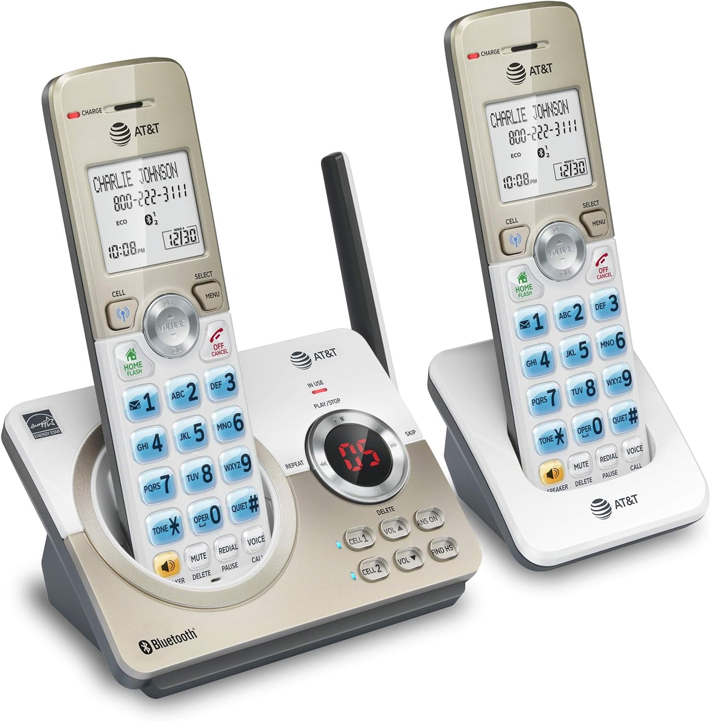 AT&T DL72219 DECT 6.0 2-Handset Cordless Phone for Home with Connect to Cell, Call Blocking, 1.8" Backlit Screen, Big Buttons, intercom, and Unsurpassed Range