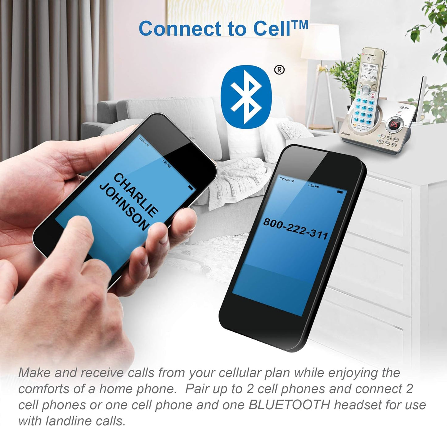 AT&T DL72219 DECT 6.0 2-Handset Cordless Phone for Home with Connect to Cell, Call Blocking, 1.8" Backlit Screen, Big Buttons, intercom, and Unsurpassed Range