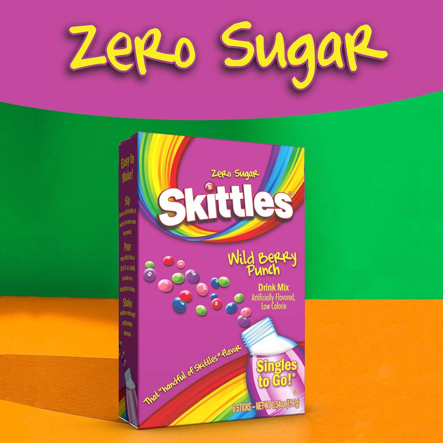 Skittles Singles to Go Wild Berry Punch, Powdered Drink Mix, Zero Sugar, Low Calorie, Includes 12 boxes, 6 Servings per Box, 72 Total Servings,6 Count (Pack of 12)