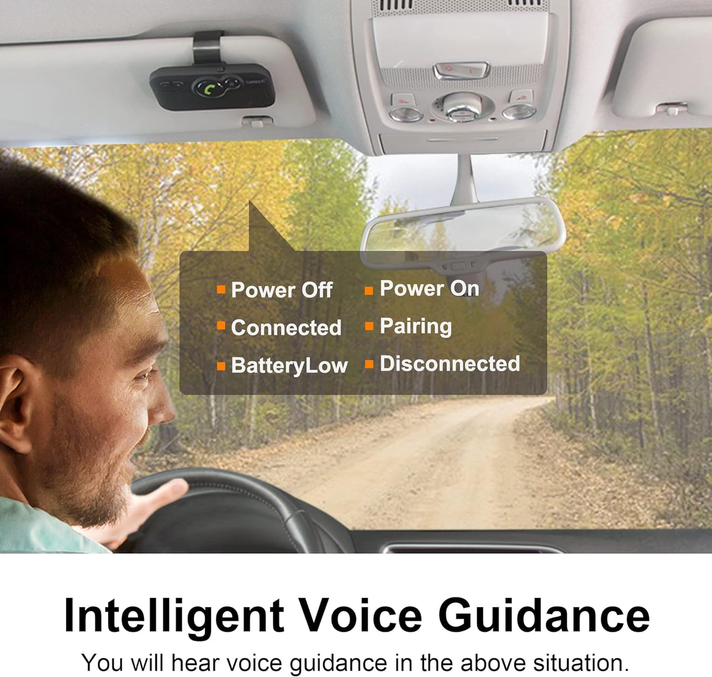 Bluetooth Car Speaker for Cell Phone, Handsfree Bluetooth Car Kit Motion AUTO ON Off Support Siri Voice Assistant Handsfree Speakerphone with Visor Clip - BC980P