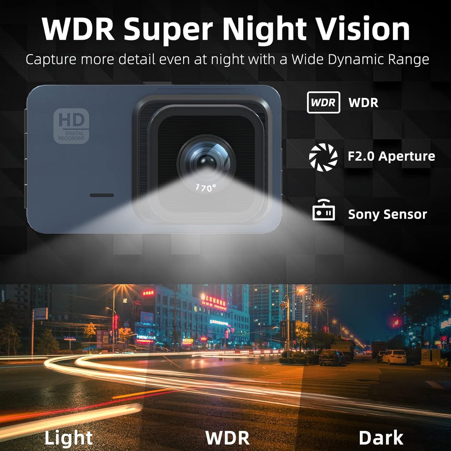 2K Dash Cam WiFi, Front and Rear Dash Camera for Cars Night Vision WDR Dashcam with 3 Inches, 170° Wide Angle, GPS Included, HD Screen Loop Recording, G-Sensor, Parking Monitor, with Free 32GB Card