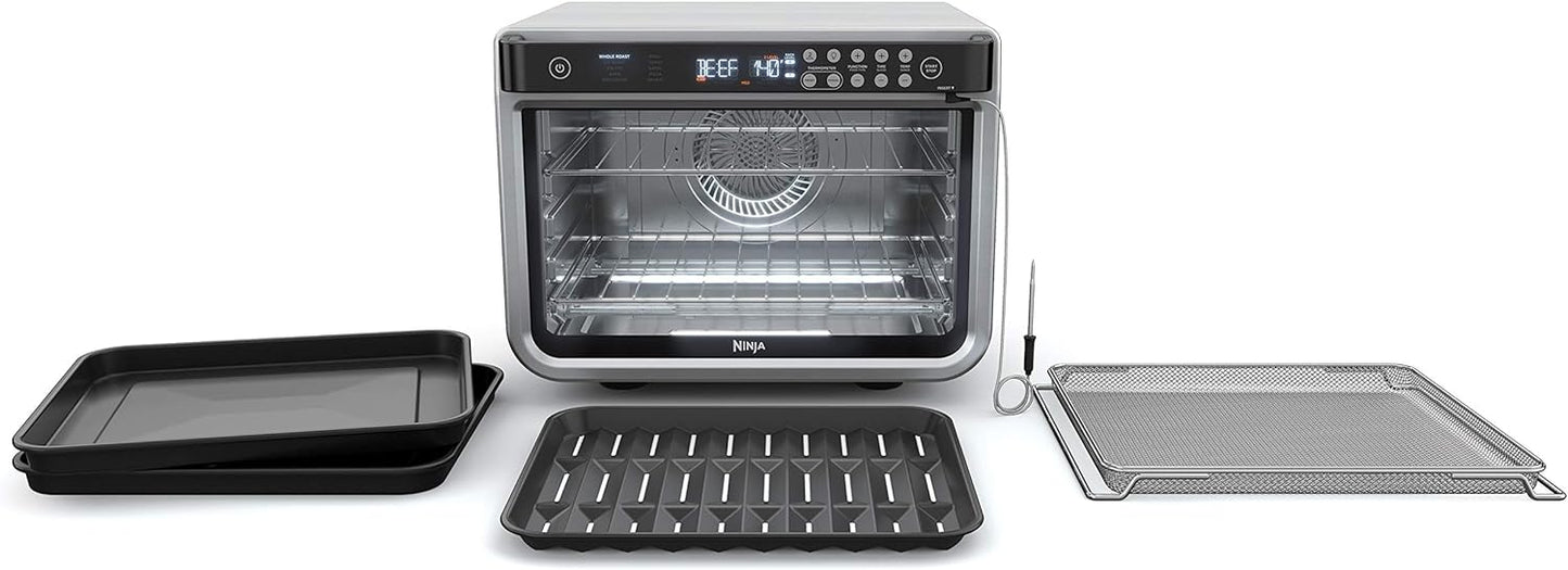Ninja DT251 Foodi 10-in-1 Smart XL Air Fry Oven, Bake, Broil, Toast, Roast, Digital Toaster, Thermometer, True Surround Convection up to 450°F, includes 6 trays & Recipe Guide, Silver