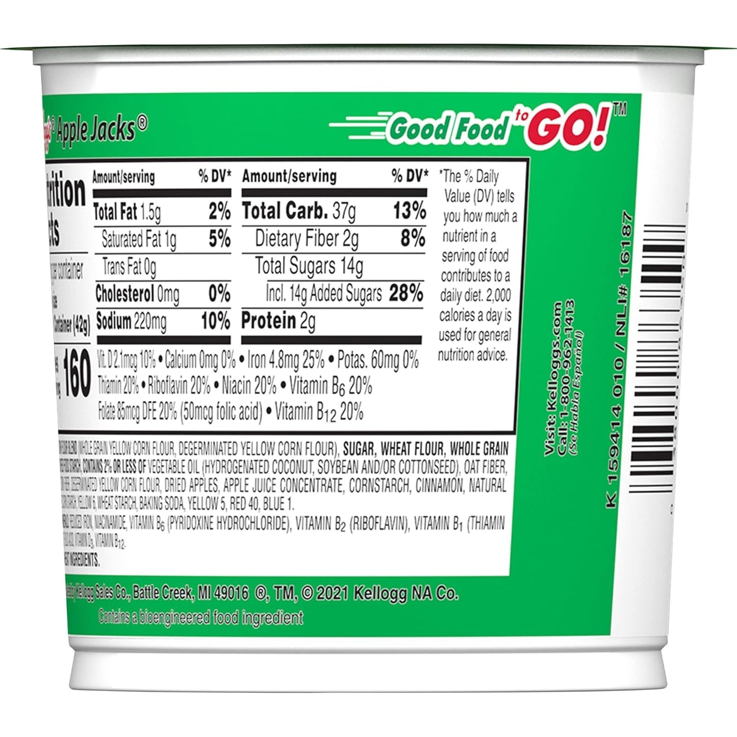 Kellogg's Apple Jacks Breakfast Cereal Cups, Kids Cereal, Family Breakfast, Original, 1.5oz Cup (1 Cup)