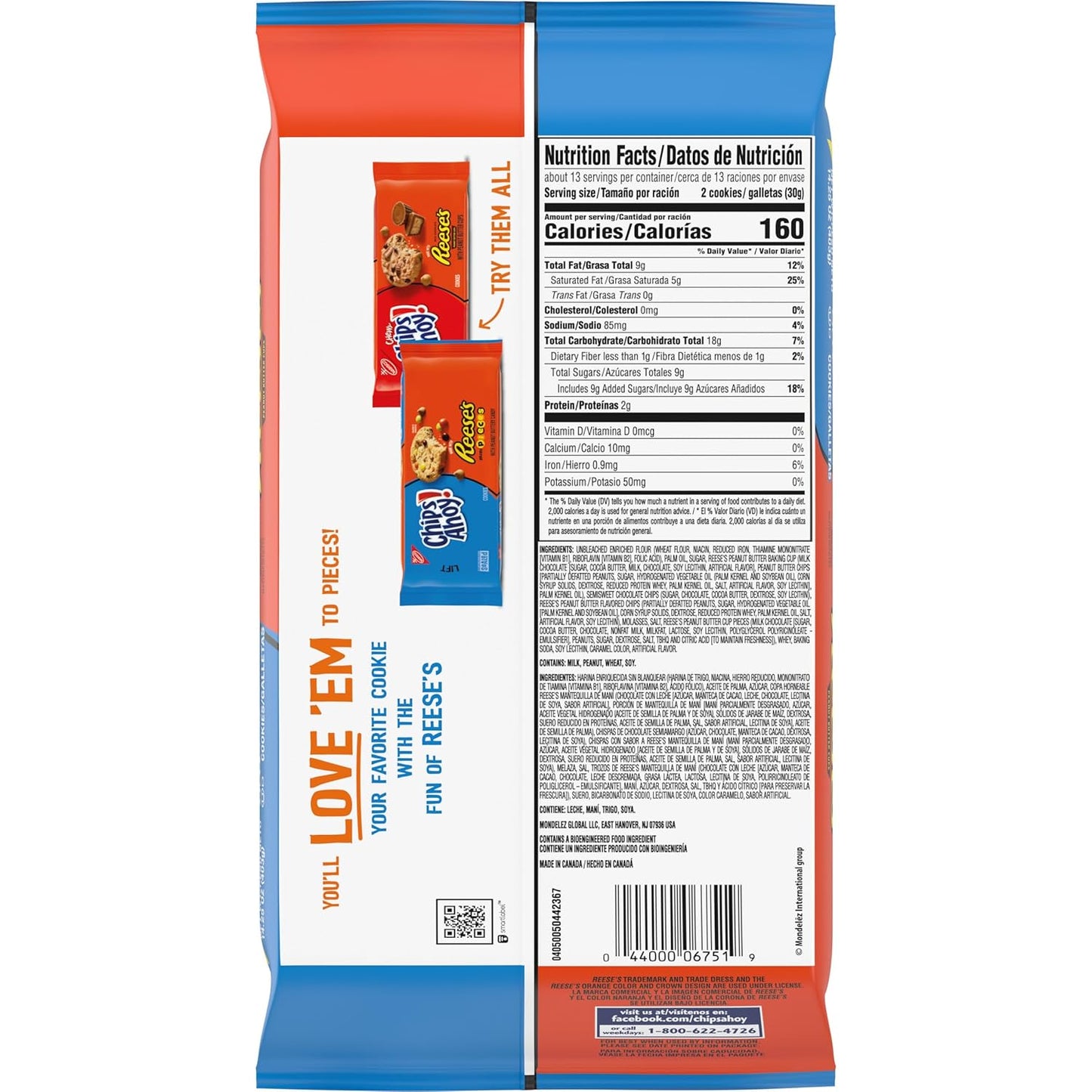 CHIPS AHOY! Reese’s Peanut Butter Cup Chocolate Chip Cookies, Family Size, 14.25 oz