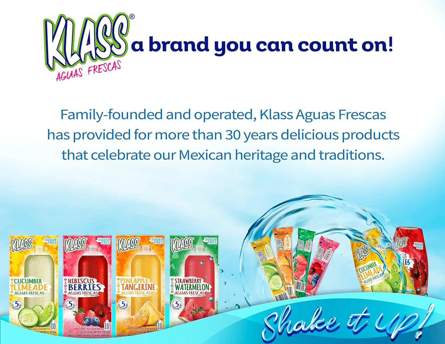 Klass Aguas Frescas | Drink Mix Cucumber Limeade | Sugar Free Drinks! (40 Count Powder Stick Packets) Shake it up!
