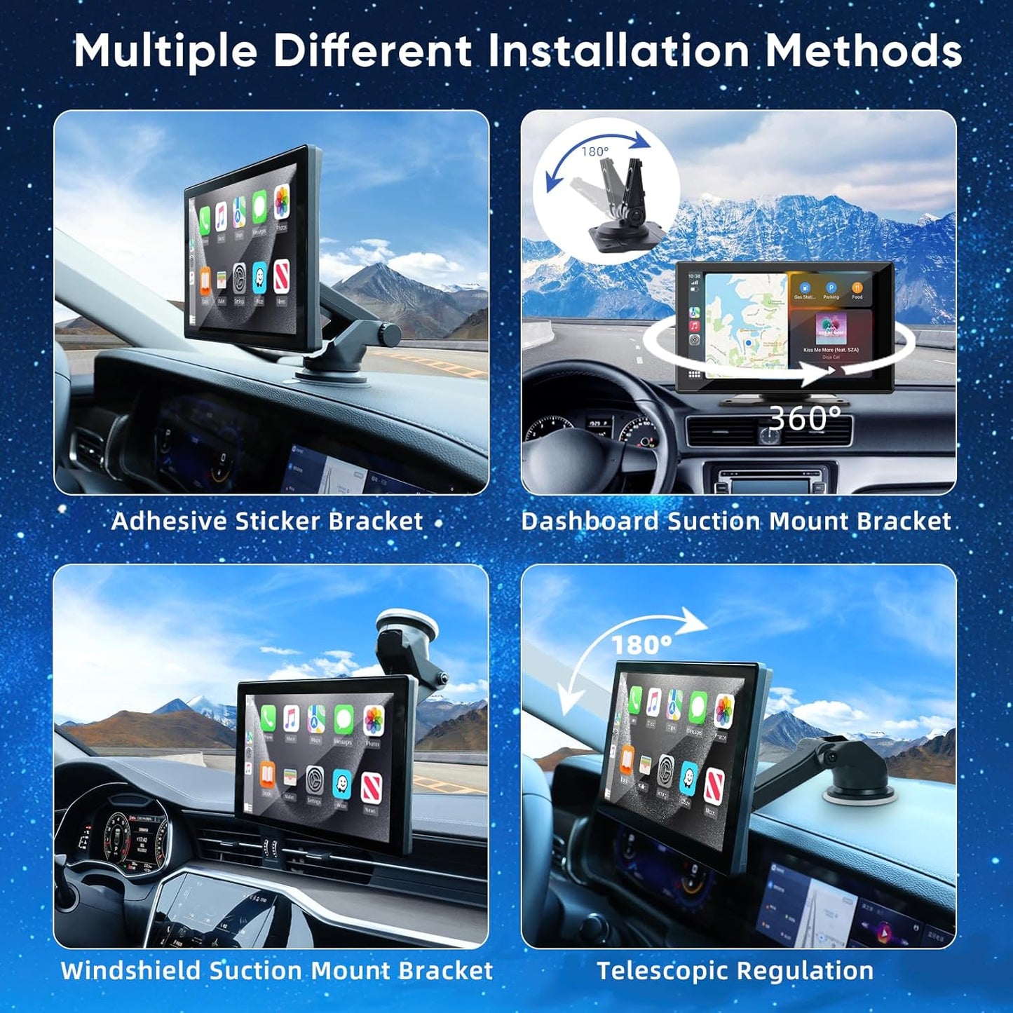 9 Inches Wireless Apple Carplay Touch Screen for car with 4K Dash Cam,Universal Wireless CarPlay Screen for Old Car,Portable Car Play & Android Auto Car Screen With1080p Backup Camera