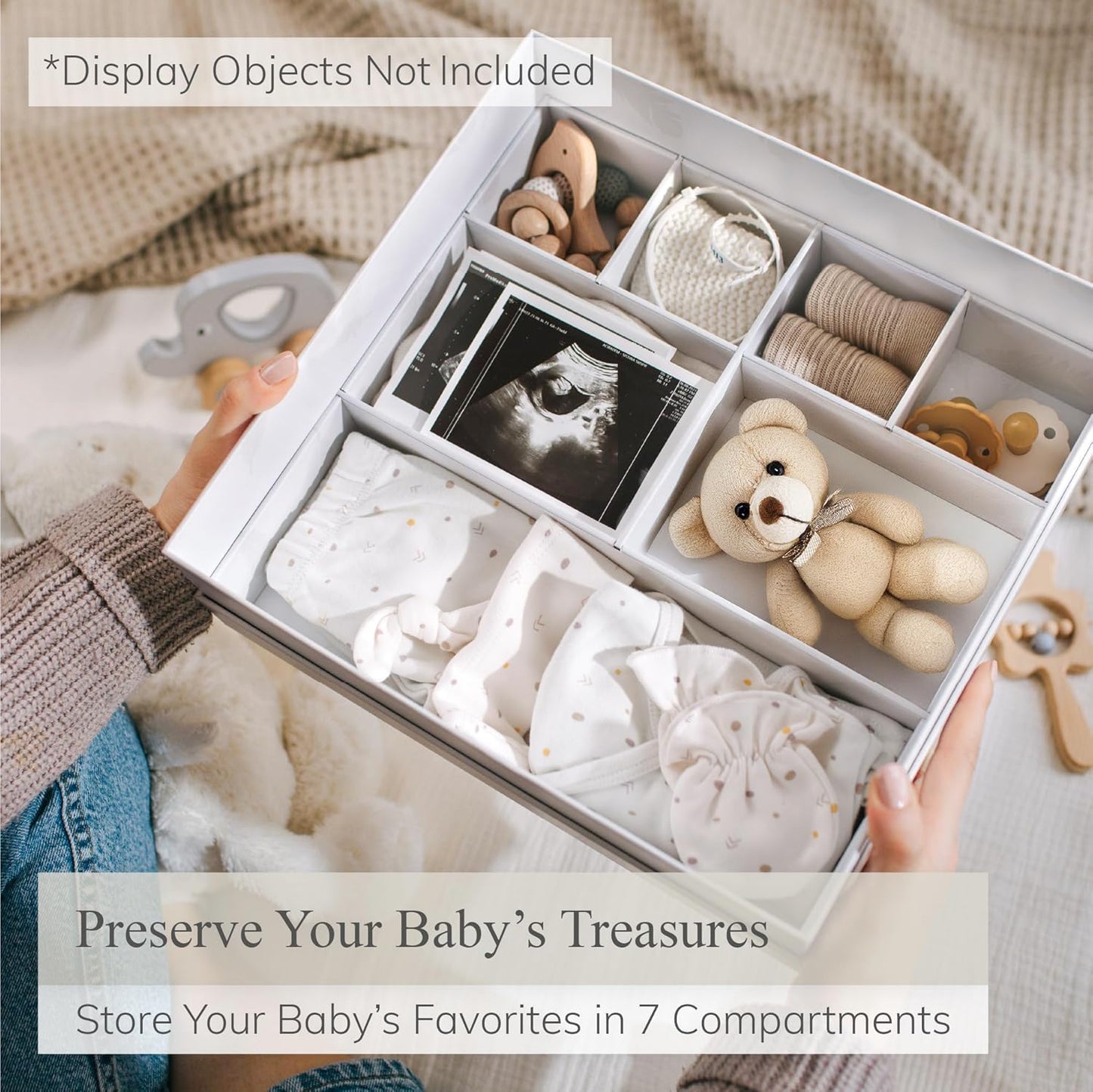 Baby Keepsake Box with Baby Memory Book - Baby Shower Gifts for Mom, Gender Reveal Gift Ideas - Cool Gifts for New Mom - Baby Journal Boy and Girl - Baby Books Keepsake First 5 Years, Scrapbook, Beige