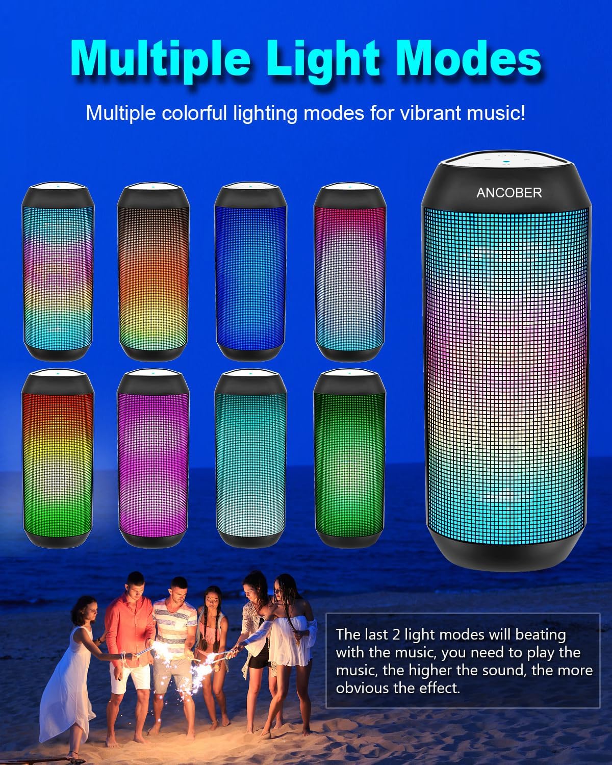 Bluetooth Speaker, Wireless Portable, HD Stereo Sound,with Cool Dynamic LED Lights, IPX4 Waterproof, BT5.3, Dual Surround Pairing, Him Her Man Teens Electronic Gadgets Gifts, for Outdoor Camping Party
