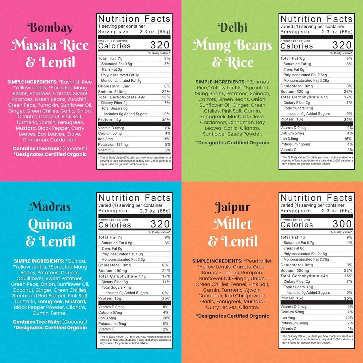 Aahana's Lentil & Rice Protein Bowl (Kitchari) Prepared Meals- Ready to Eat Meals, Vegan, Gluten-Free, Plant-Based Food- High Protein, Just Add Water Meals - Indian Food- 4 Pack