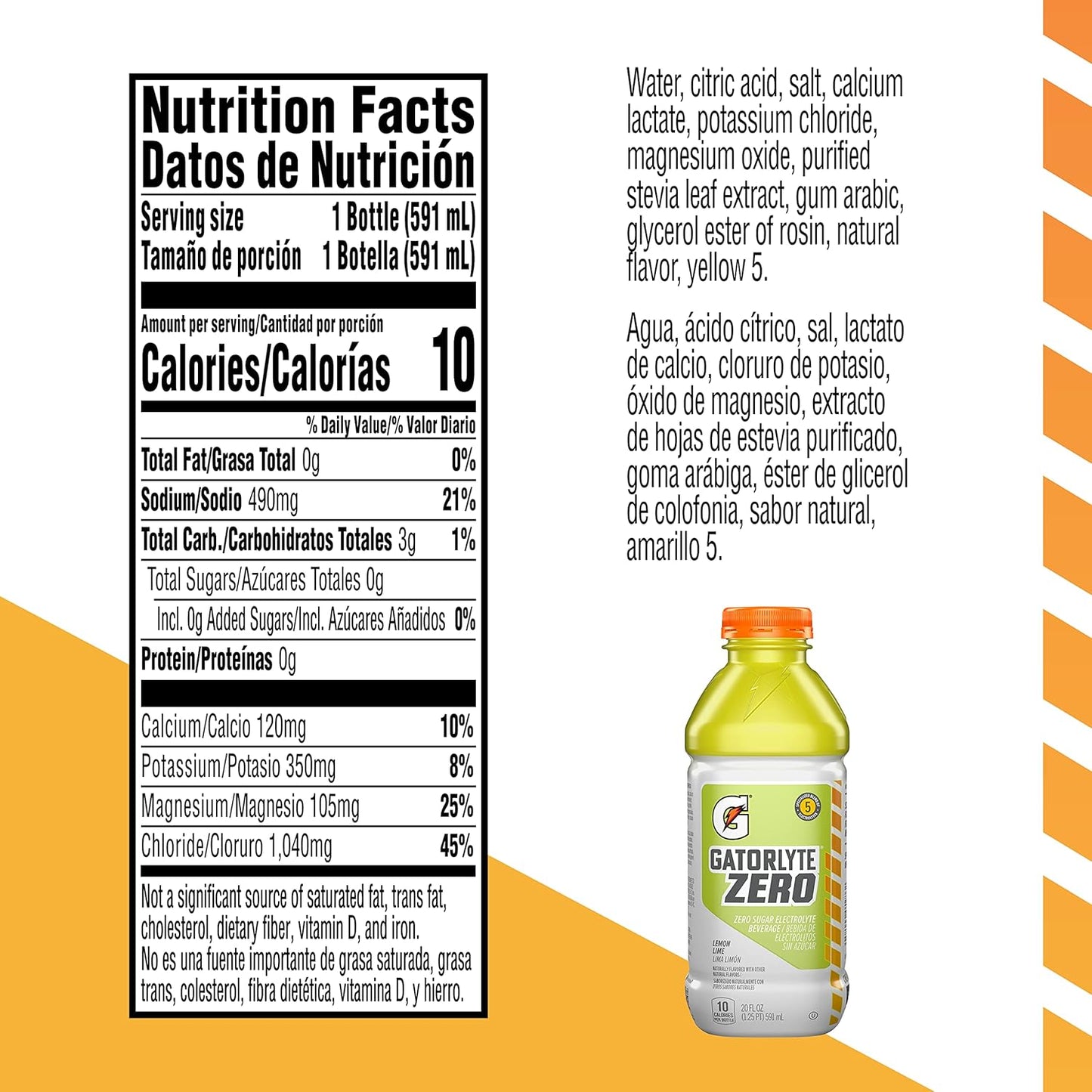 Gatorlyte Zero Electrolyte Beverage, Lemon Lime, Zero Sugar Hydration, Specialized Blend of 5 Electrolytes, No Artificial Sweeteners or Flavors, 20 Fl Oz Bottles (Pack of 12)