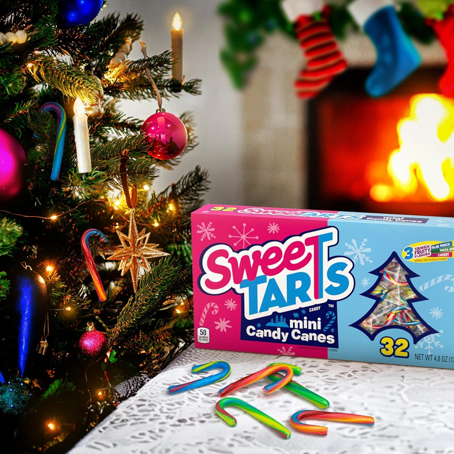SweeTarts Mini Holiday Candy Canes, Holiday Candy, Christmas Stocking Stuffers for Kids, 4.8 oz Box