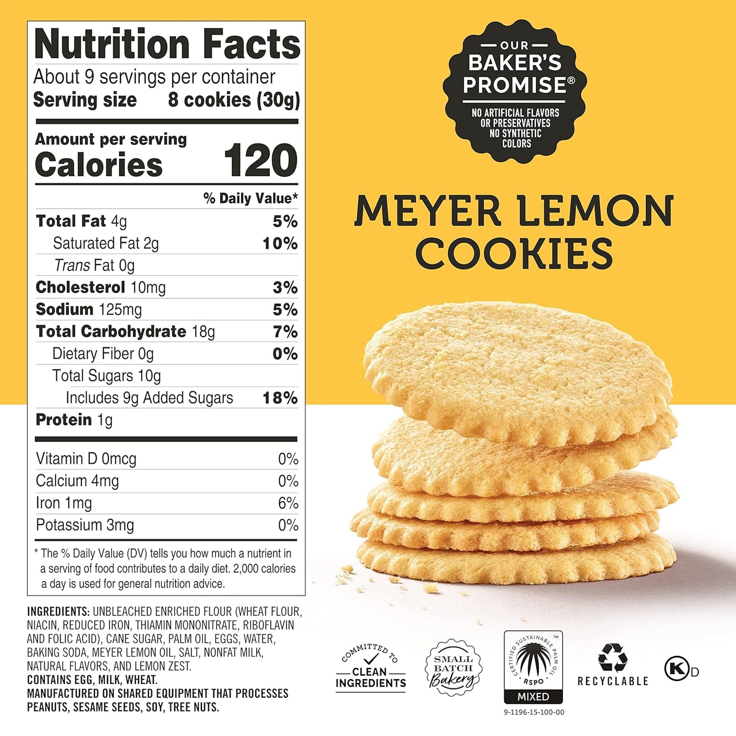 Dewey's Bakery Meyer Lemon Cookie Thins | No Artificial Flavors, Synthetic Colors or Preservatives | Baked in Small Batches | 9oz (Pack of 1)