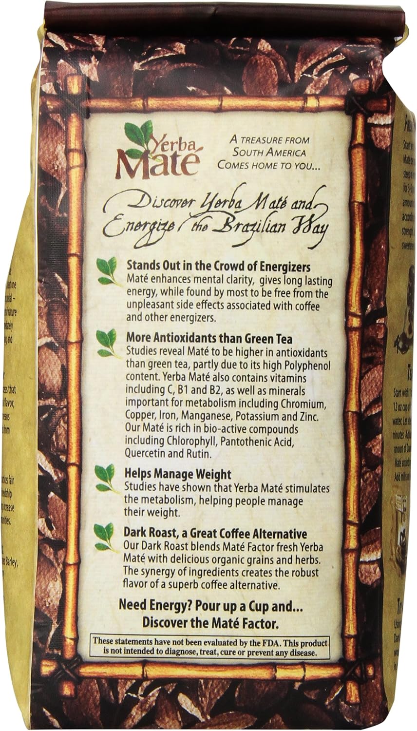 The Mate Factor Yerba Mate Energizing Mate & Grain Beverage, Dark Roast , 12 Ounce