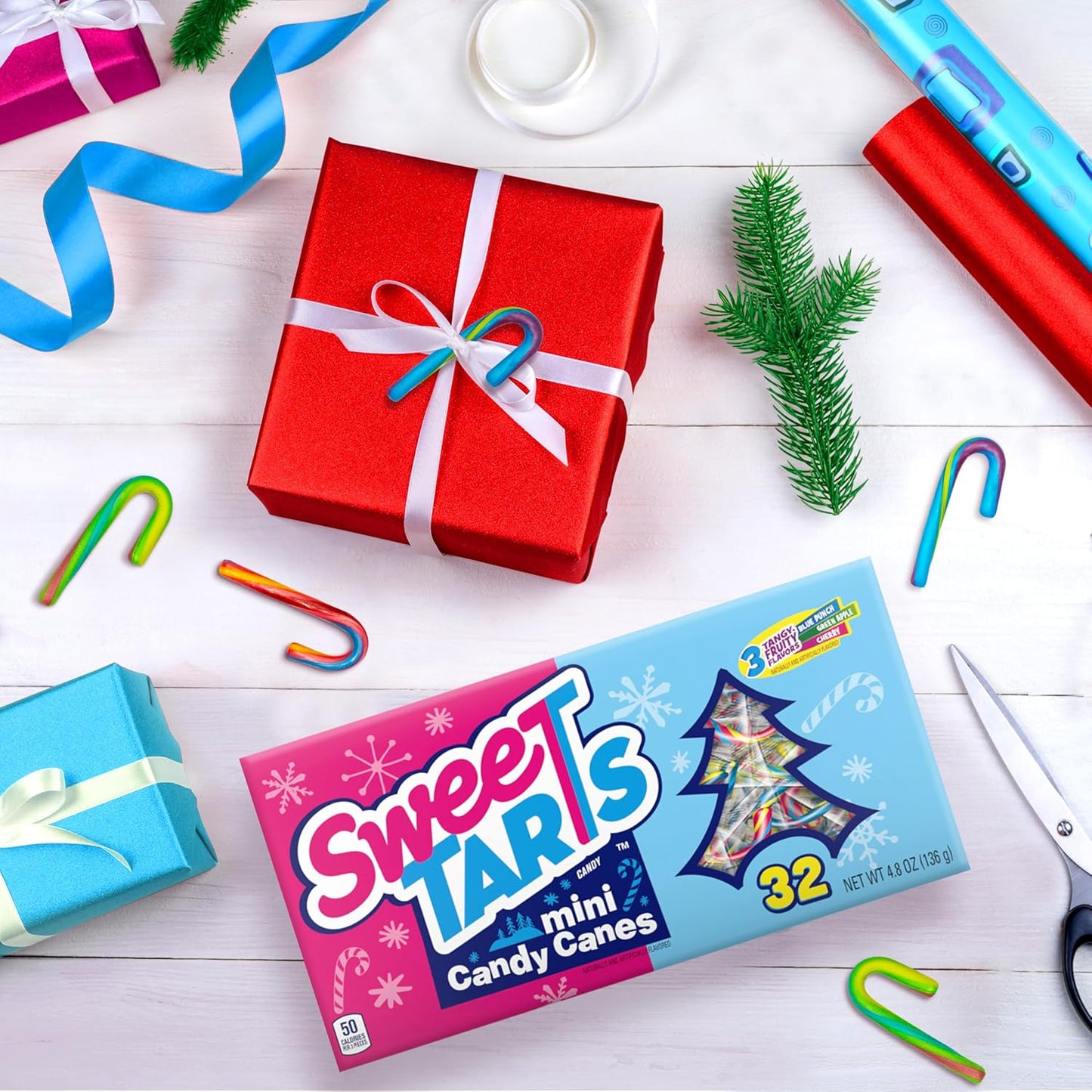 SweeTarts Mini Holiday Candy Canes, Holiday Candy, Christmas Stocking Stuffers for Kids, 4.8 oz Box