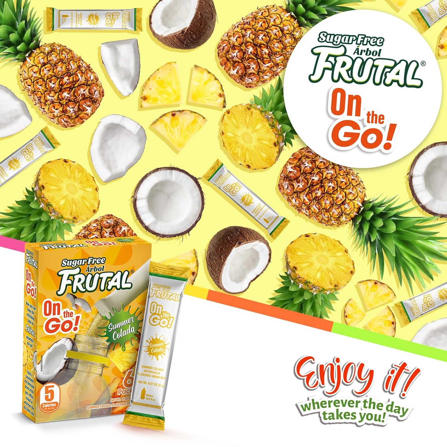 Frutal On-The-Go! | Powdered Drink Mix Pina Colada - Flavored Sugar Free! – Single Serve On The Go! - Powder Sticks Packets (30 Count of Stick Packs)