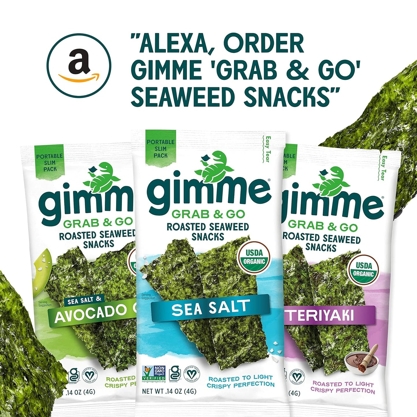 Gimme Seaweed Grab & Go - Teriyaki - 5 Count - Organic Roasted Seaweed Sheets - Keto Vegan Gluten Free - Great Source of Iodine & Omega 3’s - Healthy On-The-Go Snack for Kids Adults