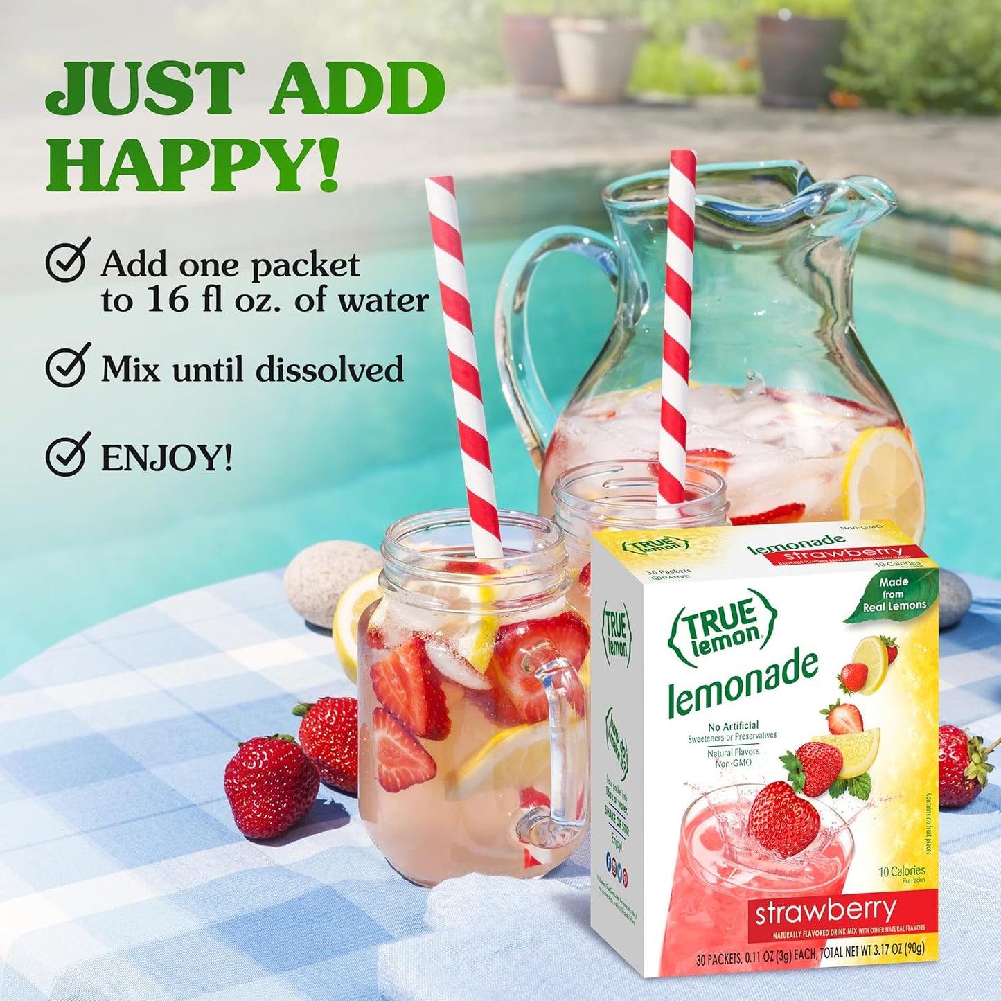 True Lemon Strawberry Lemonade Water Enhancer Drink Mix (30 Count), Low Calorie Drink Mix Packets for Water, Powdered Drink Mixes & Flavorings, Individual Drink Packets, Water Flavor Packets with Stevia