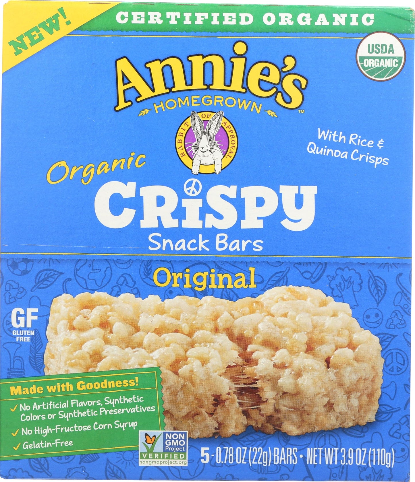 Annie's Homegrown Organic Original Crispy Bars, Gelatin Free, 3.9 Ounces (Pack Of 8)