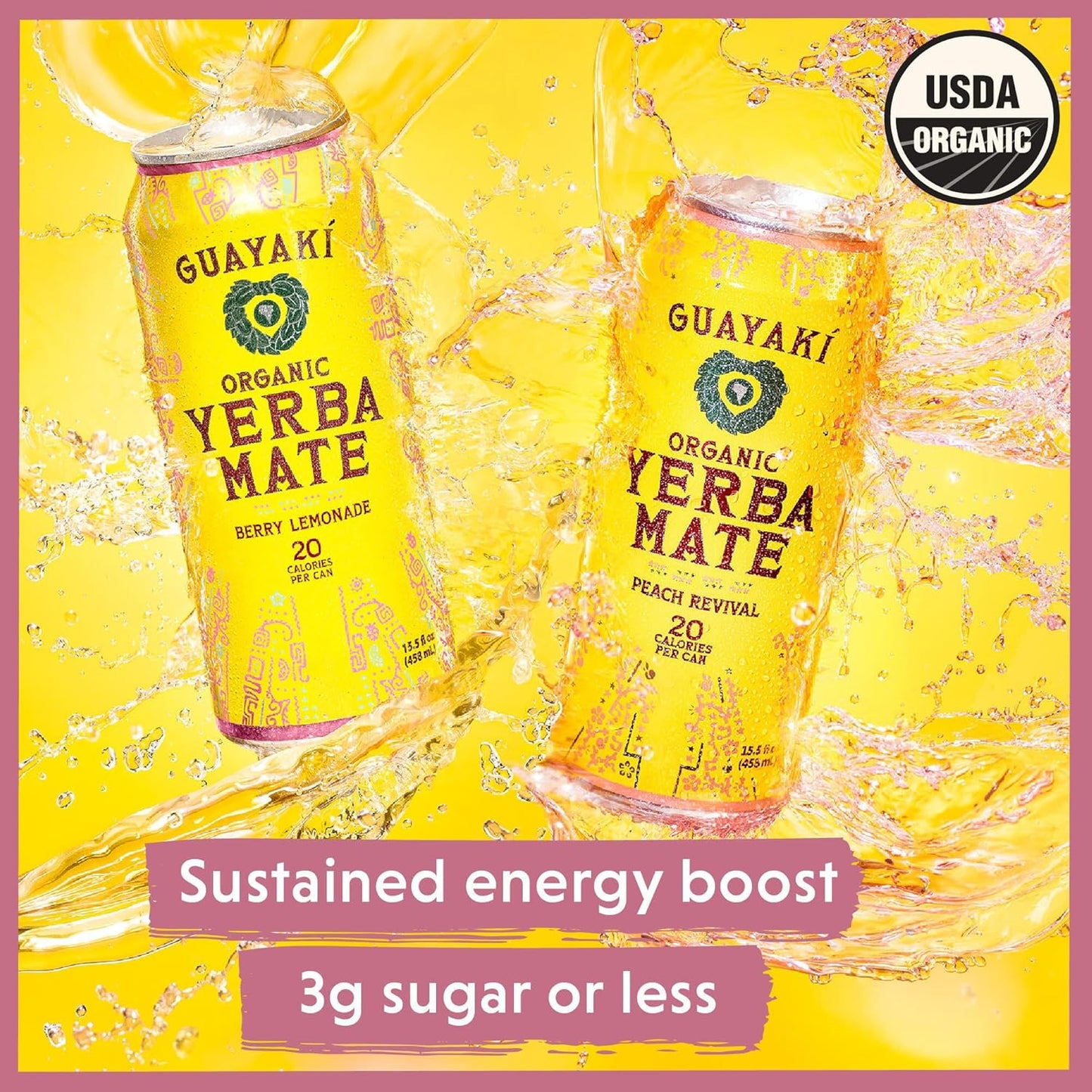 Guayakí Yerba Mate, Energy Drink Alternative, Organic Berry Lemonade Flavor, 15.5 Oz (Pack of 12), Low Sugar, Low Calorie, 150mg Natural Caffeine, Smooth Energy & Focus