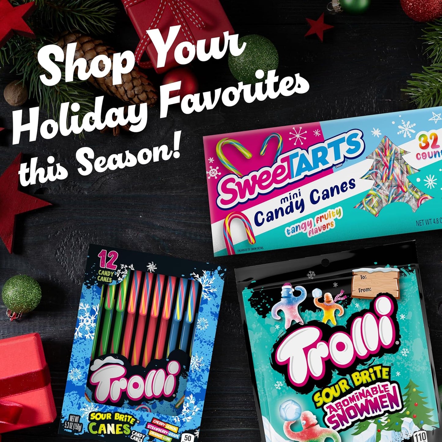 SweeTarts Mini Holiday Candy Canes, Holiday Candy, Christmas Stocking Stuffers for Kids, 4.8 oz Box
