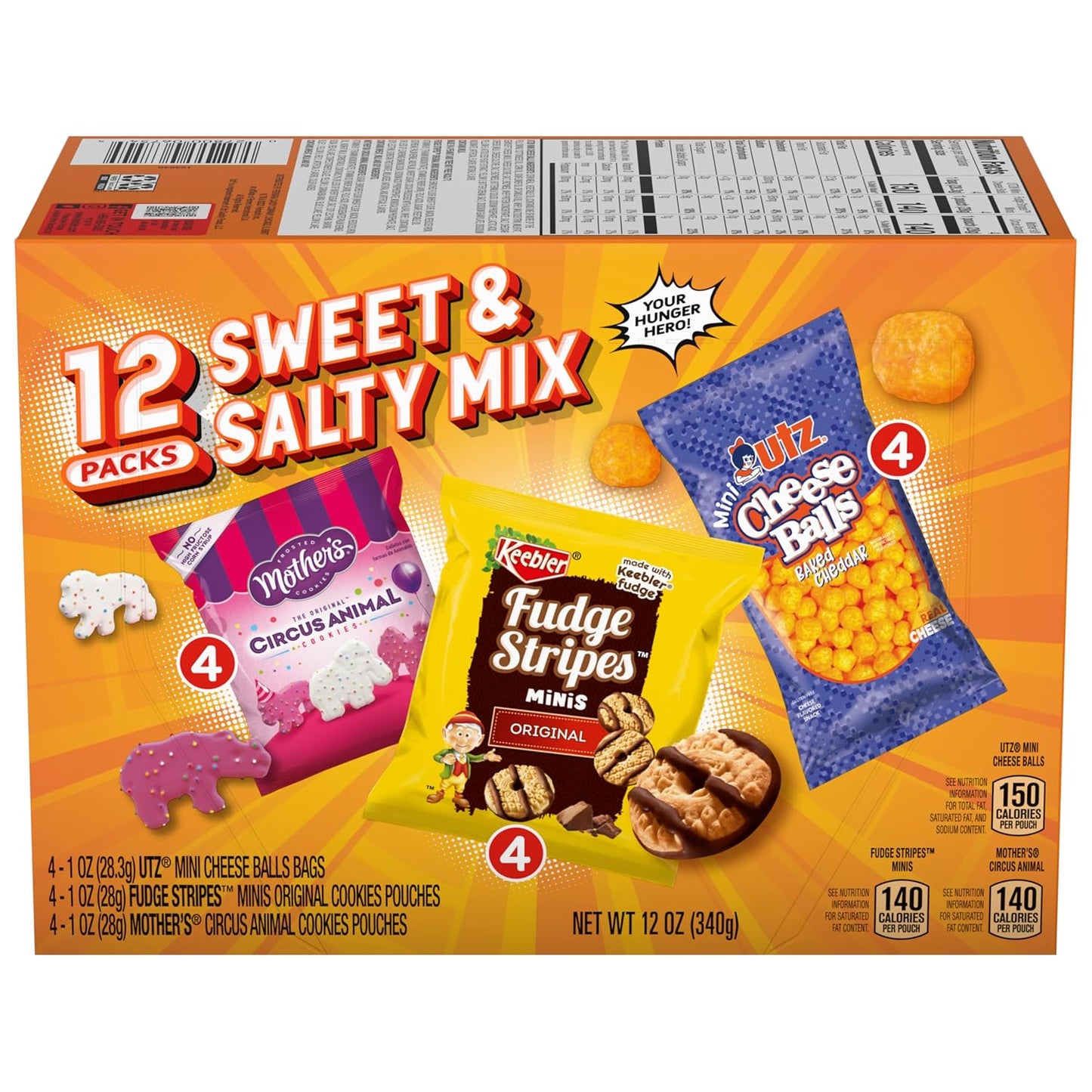 Keebler Sweet & Salty Mix, Keebler Fudge Stripes, Mother's Circus Animals, Utz Mini Cheese Balls, 1 Oz. (Pack of 12)