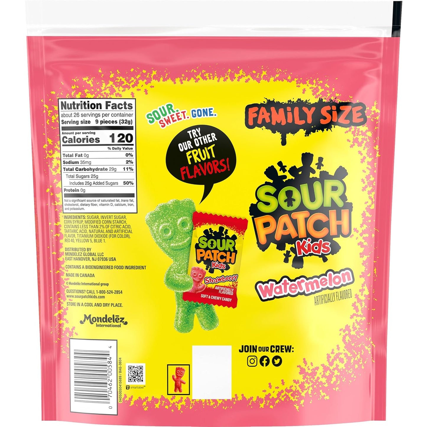 SOUR PATCH KIDS Watermelon Soft & Chewy Candy, Family Size, Bulk Candy, 1.8 lb