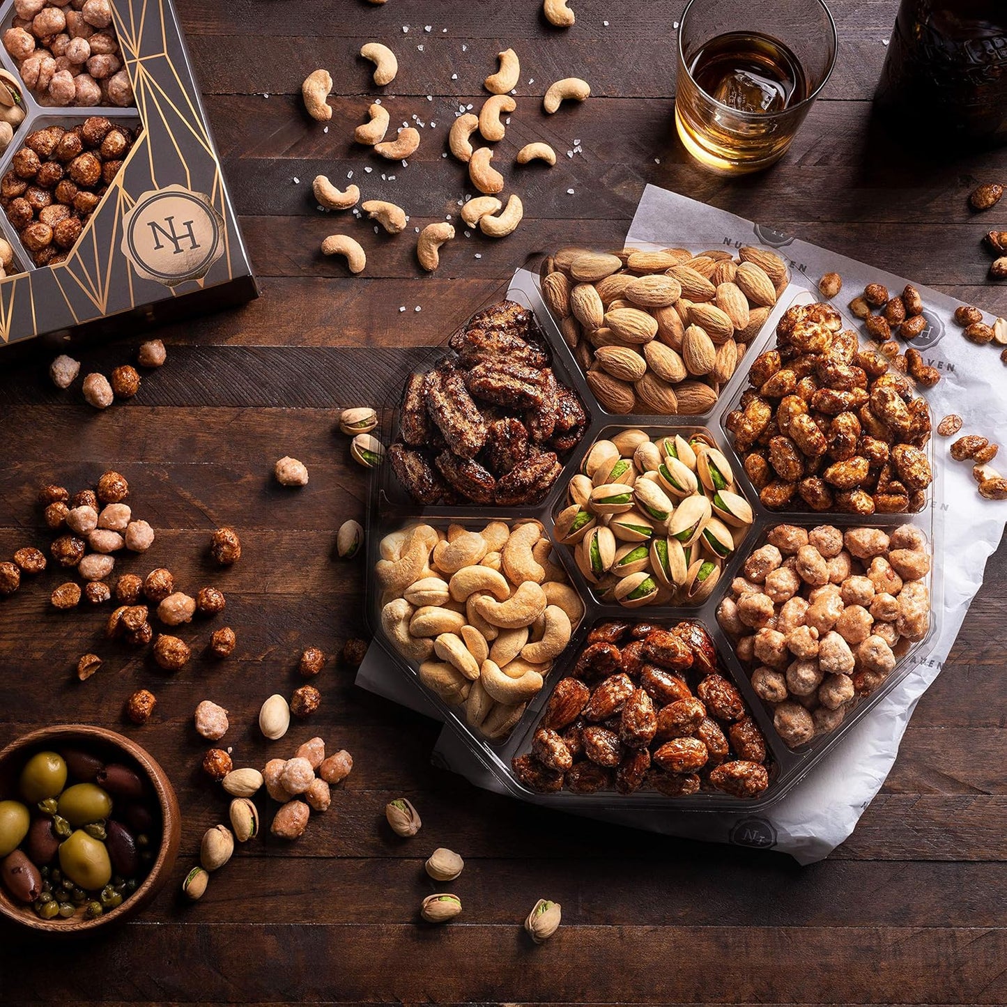 Holiday Christmas Nuts Gift Basket - Assortment Of Sweet & Roasted Salted Gourmet Nuts - Assorted Food Gift Box for Thanksgiving, Family, Men, Women, Husband, Sympathy, Men & Women.