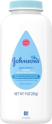 Johnson's Baby Powder with Naturally Derived Cornstarch Aloe & Vitamin E, Hypoallergenic, 9 oz
