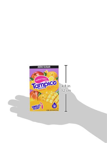 Tampico Singles To Go Drink Mix Packets, Mango Punch, Zero Sugar, Low Calorie, 100% DV of Vitamin C per Serving, Convenient, On-The-Go Water Enhancers, 6 sticks, Pack of 1
