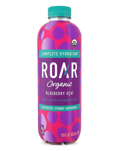 Roar Organic Electrolyte Infusions - 4-Flavor Variety Pack - with Antioxidants, B Vitamins, Low-Sugar, Coconut Water Infused Beverage 18 Fl Oz with Oasis Snacks Sticker (4 Flavor Variety, Pack of 8)